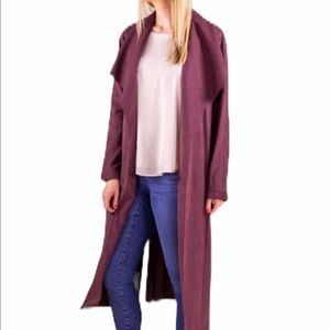 Microsuede Long Open Front Trench Coat In Red Brown